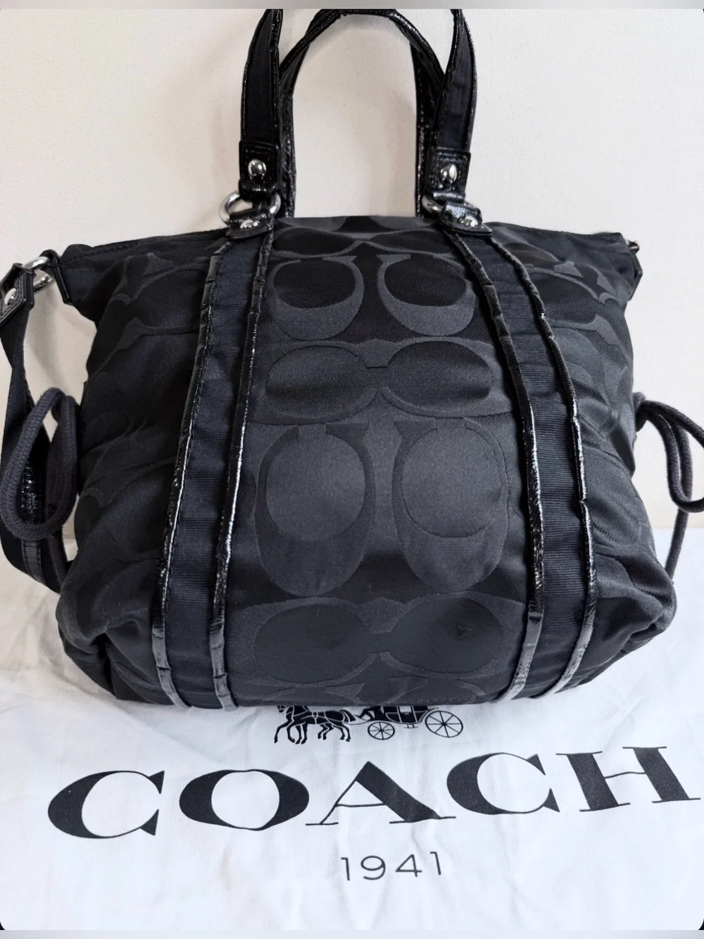 Coach Poppy Signature Satchel Black w/ Silver Hearts – Orig Hangtags + Dust Bag